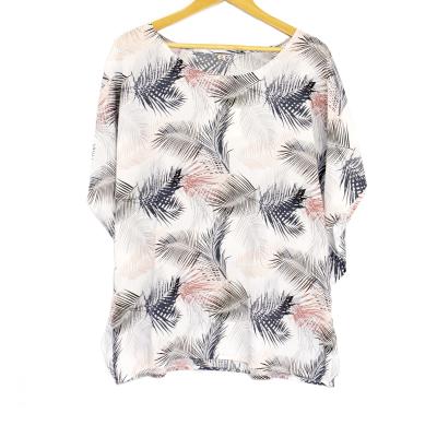 China Custom Print Anti-pilling Beach Round Collar Shirt Female Summer Floral Women Blouse for sale