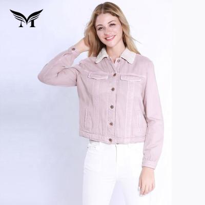 China Breathable Women Lace Denim Jacket White Blue Support Customize Color Style Lady Sherpa Mental Button Jacket for sale