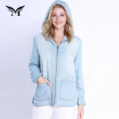 China Women Breathable Warm Jacket Winter Hoodie Blue Denim Support Customize Style And Color Zipper Lady Sherpa Jacket for sale