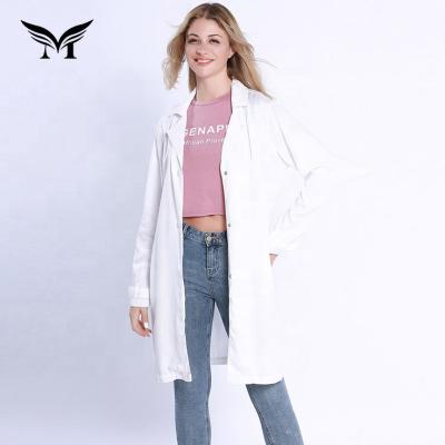 China Autumn White Breathable Open Style Spring Collar Pocket Lady Jacket With Waist Side Belt Support Customize Color Long for sale