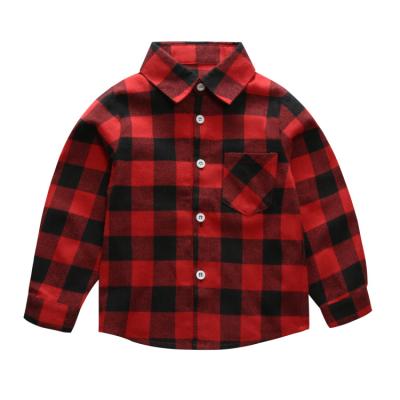 China Vintage Verified Anti-Pilling Custom Labels Button Up Kids Flannel Shirt Red And Black Plaid Boy Flannel Shirt for sale