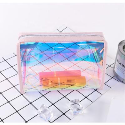 China Water Proof Factory Custom Logo Holographic Colorful Waterproof Wash Bag Zipper TPU Clear Cosmetic Bag for sale