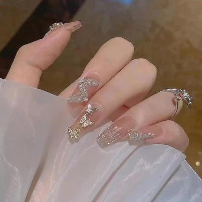 China French Fakenail Crystal Press On Nails With Rhinestones Artificial Nail Wholesale Custom Fake Ballerina French Nails for sale