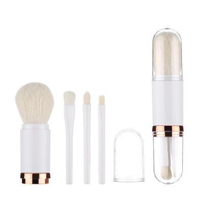 China Angular Blush New Design Portable 4 in 1 Mini Makeup Brush Retractable Eyeshadow Powder Lip Brush for sale