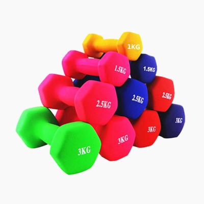 China Hex Dumbbells Customized Full Color Chloroprene Dumbbell Gym Rubber Soaked Hex Hex Dumbbells For Ladies for sale