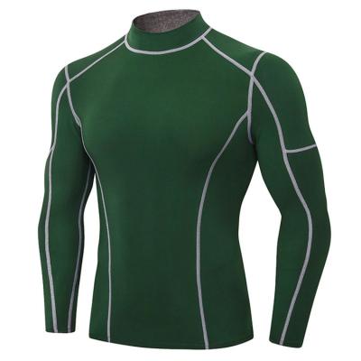 China QUICK DRY Men's Fitness Long Sleeve Elastic Tight Quick Dry Clothes Tops Running High Neck Gym Training Tops for sale