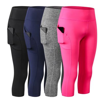 China Breathable Women With Pocket Yoga Pants Fitness Gym High Waist Running Quick-Dry Pants Stretch Hip-Rising Tight Cropped Trousers for sale