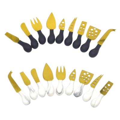 China Viable Marble Pattern Copper Gold Slicer Cutter Jam Spreader Knife Butter Cheese Knife With Plastic Handle GD for sale