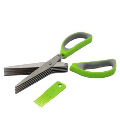 China Herb Scissor Qulickly Cutter Stainless Steel Five Blade Kitchen Scissors Food Grade Herb Cutter With Plastic Cleaning Comb for sale