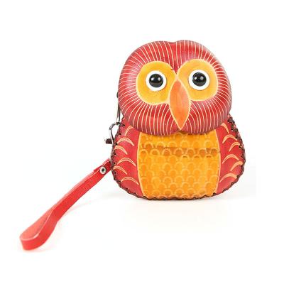 China 2023 Hot Sale Owl Wallet Cartoonish Genuine Leather Small Women Coin Purse For Tourist Souvenir for sale