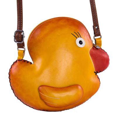 China Portable Duck Shape Mobile Phone High Quality Genuine Leather Yellow Shoulder Bag For Birthday Gifts for sale