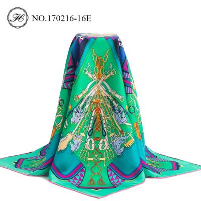 China Square Hangzhou Manufacturer Digital Printed Top Brand Silk Velvet Twill Scarf 90*90cm for sale