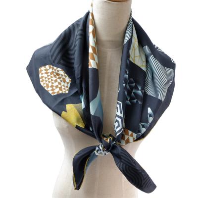 China Popular Square Fashion Custom Printing Small Black Square Silk Twill Scarf for sale