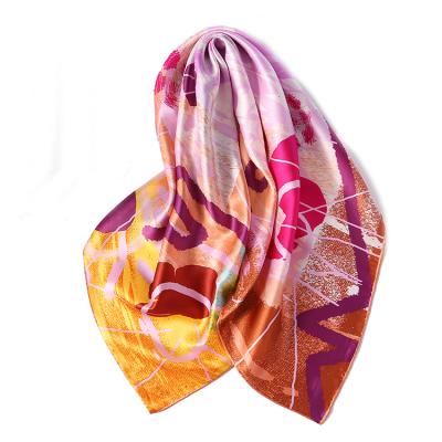 China Square Digital Print Custom Design Pure Silk Ladies 100 Square Silk Satin Scarf Scarf for sale