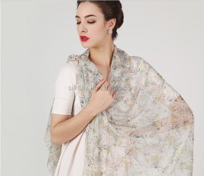 China Wholesale Chiffon Custom Printed Floral 100% Silk Chiffon Shawl Scarf for sale