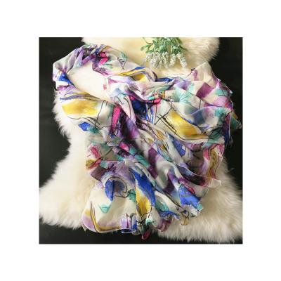 China Custom Made Silk Fabric 100% Chiffon Digital Printed Long Silk Scarf for sale