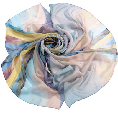 China Factory Long Custom Printed Tied Silk Chiffon Hijab Scarf With Logo for sale