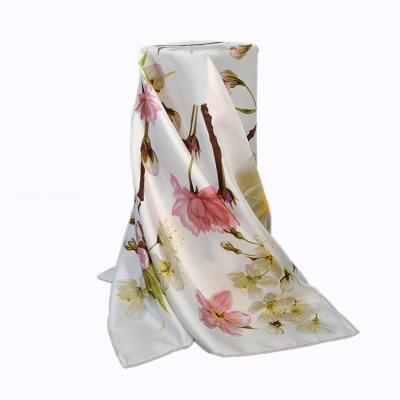 China Square Elegant Made In China Habotai Scarves Peach Blossom Digital Printing Pattern Silk Scarf for sale