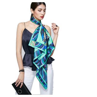 China Square 100% Pure Silk Satin Twill Women Adjust Scarves Custom Made Digital Printed Silk Foulard for sale