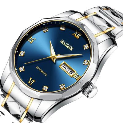 China NEW Diamond Automatic Mechanical Full Calendar HAIQIN Mens Business Wristwatches Luxury Gold Blue For Men 5Bar Waterproof for sale