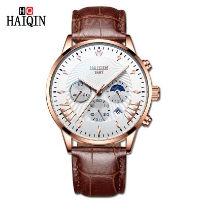 China Luxury Luminous Chronograph Haiqin Quartz Watches Men Waterproof Stainless Steel Wristwatch Chronograph Watch for sale