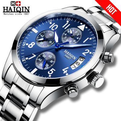 China HAIQIN Chronograph Sport Casual Watches For Men Blue Top Brand Wristwatch Man Clock Fashion Chronograph Luxury Military Leather Wrist Watch for sale