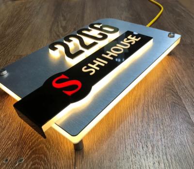 China Buildings LED Lit Background House Number Vertical Address Plaque Modern Horizontal Address Sign for sale