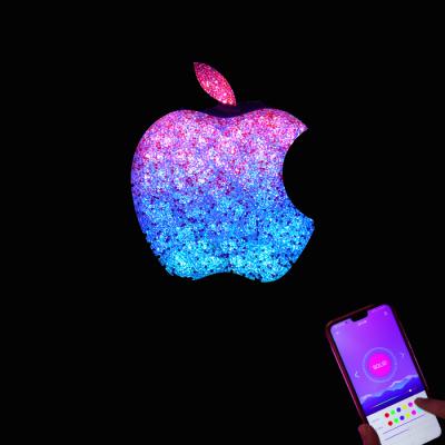 China Store front mobile store RGB led light apple logo interior custom name boards stainless steel glow letter signs for sale