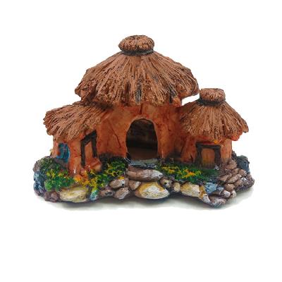 China Viable Ornament Thatched Cottage Resin Opens Simulation Pet Room Aquarium Landscaping Dodge Tree Cave Home for sale