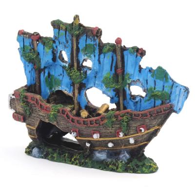 China Hot Sales Viable Fish Tank Simulation Grass And Boat Tank Landscape Boat Aquarium Ornaments for sale