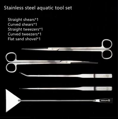 China Super Easy To Use Stainless Steel Straight Fish Tank Viable Straight Tweezers Shovel Aquarium Water Grass Scissor Set for sale