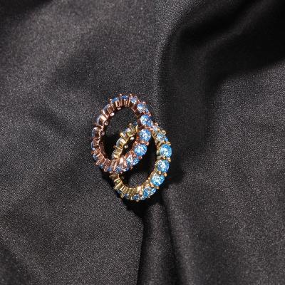 China FASHIONABLE Europe and the United States fashion a row of hip hop ring lovers small cold wind sea blue zircon ring for sale