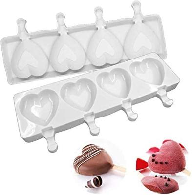 China Homesun Sustainable 4 Cavity Homemade Heart Form High Quality Ice Cream Silicone Popsicle Mold for sale