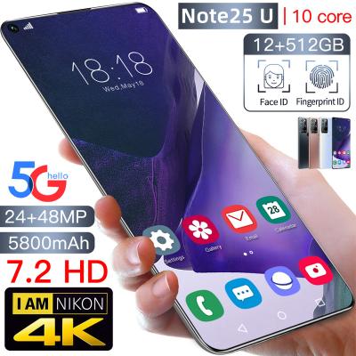 China Hot Newest Note 25U 12GB+512GB Dual SIM Card AMOLED Screen Android 7.2 10.0 4GTelephone Smartphone With Face Fingerprint Unlock for sale