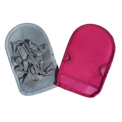 China Stocked two in bathing gloves one pour exfoliating bath gloves for shower bathing gloves shower exfoliator for sale