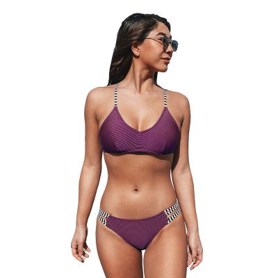 China Plus Size Burgundy Strappy Ribbed Bikini 2022 Low Waist Sets Swimsuit For Women Swimwear Sexy Pieces Both 2022 Beach Swimsuits for sale