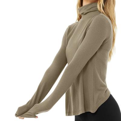 China High Quality Turtle Neck Women's Breathable Fitness Clothing Raised Edge T-shirt Ladies Long Sleeve Blouses for sale