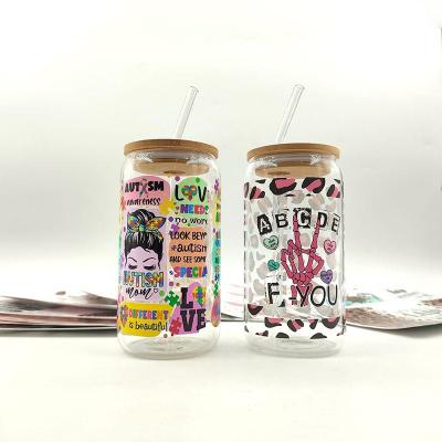 China Cartoon 16oz glasses uv dtf film sticker cold transfer tumbler wrap uv DTF sticker transfer for sale