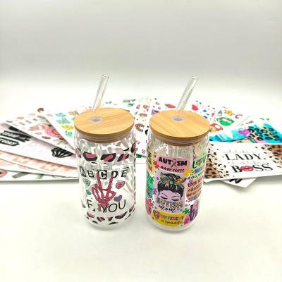 China Cartoon Custom multi-size uv dtf cup wraps transfers ready to transfer cup wrap printing sticker film printer uv dtf for cup wraps glass for sale