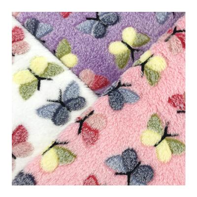 China Anti Pill KINGCASON Jacquard Knit 100 Polyester Offset Butterfly Print Coral Fleece Fabric For Clothes for sale