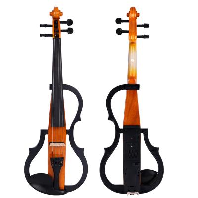 China Application Customized Ebony Electric Violin 4/4 Instrument Carbon Fiber Traction Plate With Triangular Bow Foam Case for sale