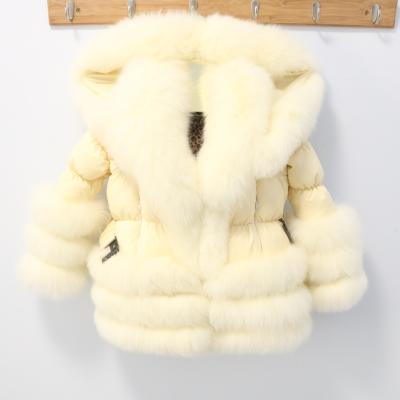 China Viable Wholesale Customization Real Fox Fur Hooded Kids Down Jacket Kids Stripper Coat With Fur Collar for sale