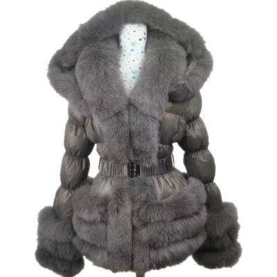 China Women Breathable Winter Jacket With Real Fox Fur Coat Ladies Luxury Casual Fur Stripper Jacket for sale