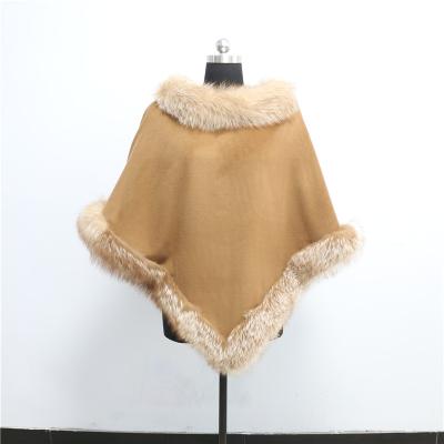 China Breathable Triangle Shielding Shawl Cashmere Cape With Real Fur Trim for sale