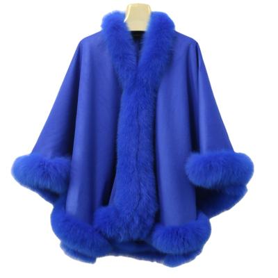 China Length 70cm 80cm 90cm Women Cashmere Fur Trim Hood Breathable Cape With Straight Fur for sale