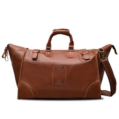 China Fashion Brown 100% Genuine Leather Men's Weekender Duffel Bag Brands Wholesale Antique Mens Leather Travel Bags for sale