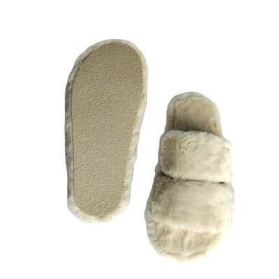 China Fashion Trend New Popular Custom Indoor Women Warm And Cute Beige Rabbit Fur Tpr Sole Winter Slippers For Home for sale