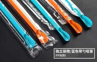 China wholesale biodegradable 100% PLA drinking straw with spoon,eco friendly biodegradable PLA plastic drinking straw package for sale