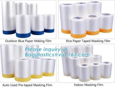 China outdoor paper masking film, rice paper taped masking film, auto used pre-taped masking film, indoor masking film, cloth for sale