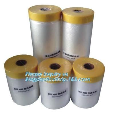 China Disposable PE pre-taped self static cling masking film, Cover mask plastic drop film PE protection film with tape, BAGEA for sale